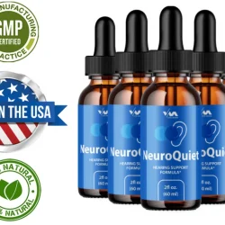 6 frascos de NeuroQuiet con etiquetas de Made in the USA, 100% Natural y certificado GMP, junto a la bandera de España.